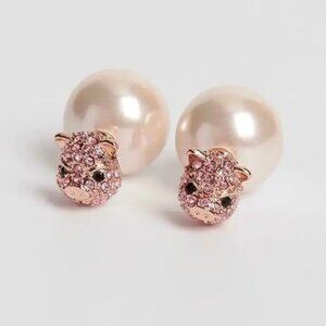 Kate Spade Imagination Pave Pig Double Sided Reversible Earrings Pearl Studs